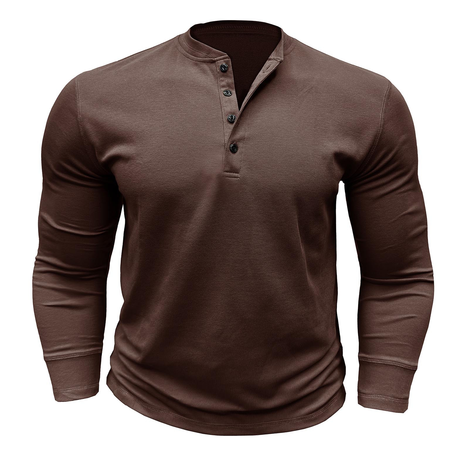 thumbnail image 1 of Camiseta de manga larga con botones y color liso para hombre, para otoño, mezcla de poliéster, cómoda e informal, varias tallas disponibles., 1 of 7